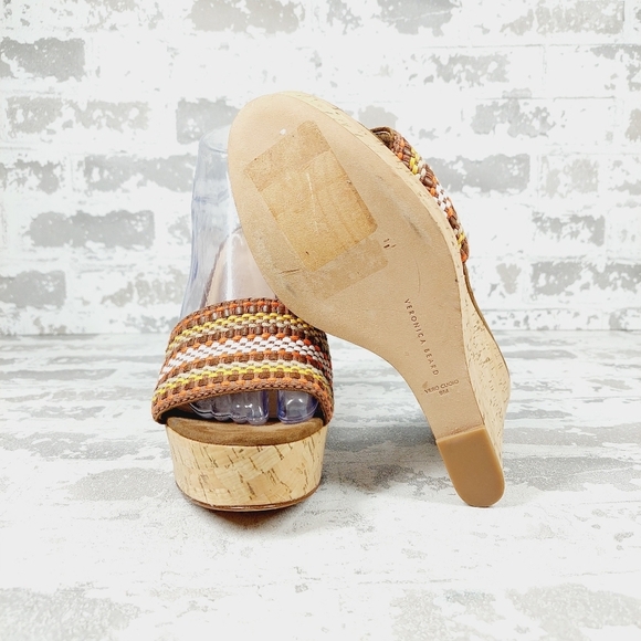 New Veronica Beard Dali Multi Woven Raffia Leather Cork Wedge Sandals K729 - Picture 8 of 11